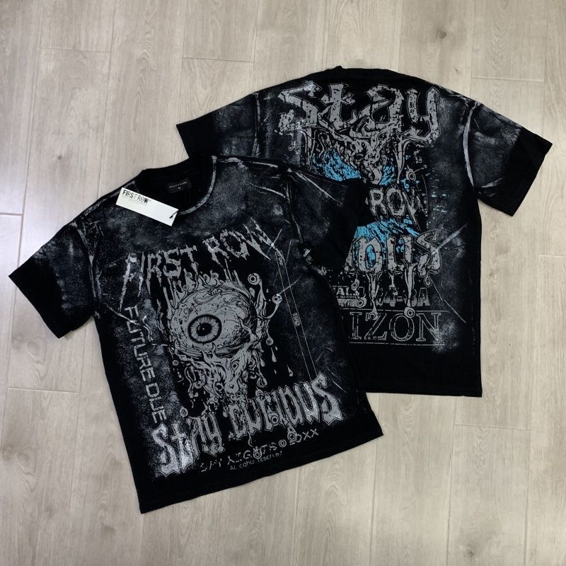 FIRST ROW American Streetwear Retro Graffiti Print Washed Distressed Unisex Loose Round Neck Short Sleeve T-Shirt