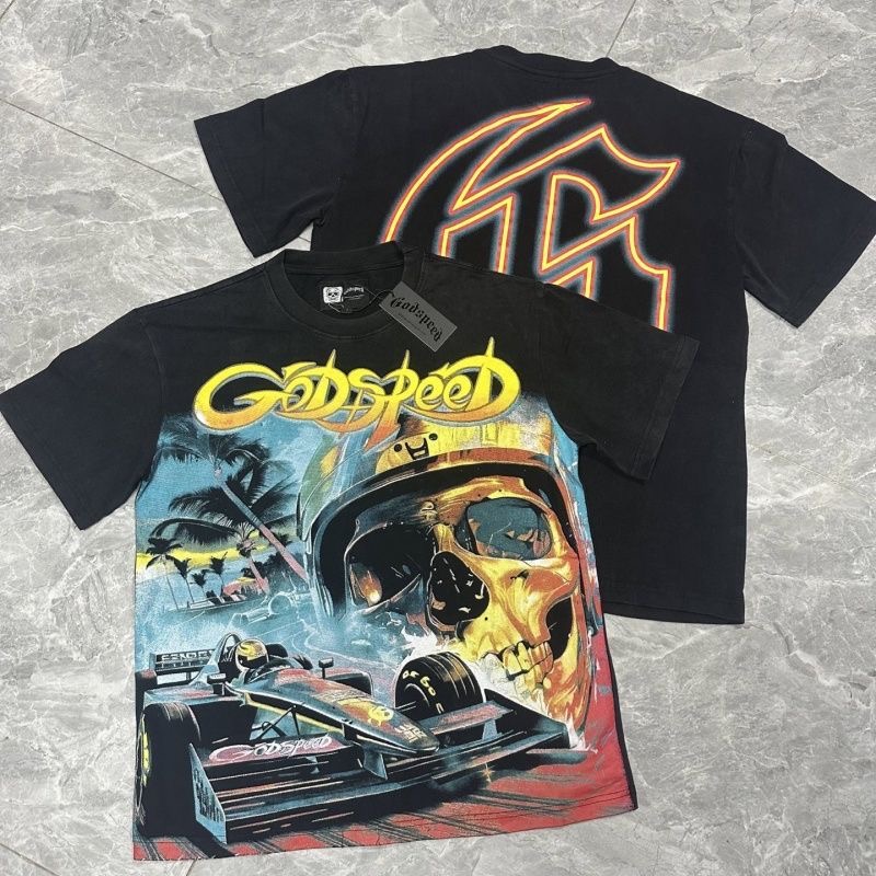 Godspeed F1 Racing Skull Vintage Washed Graphic Short Sleeve T-Shirt