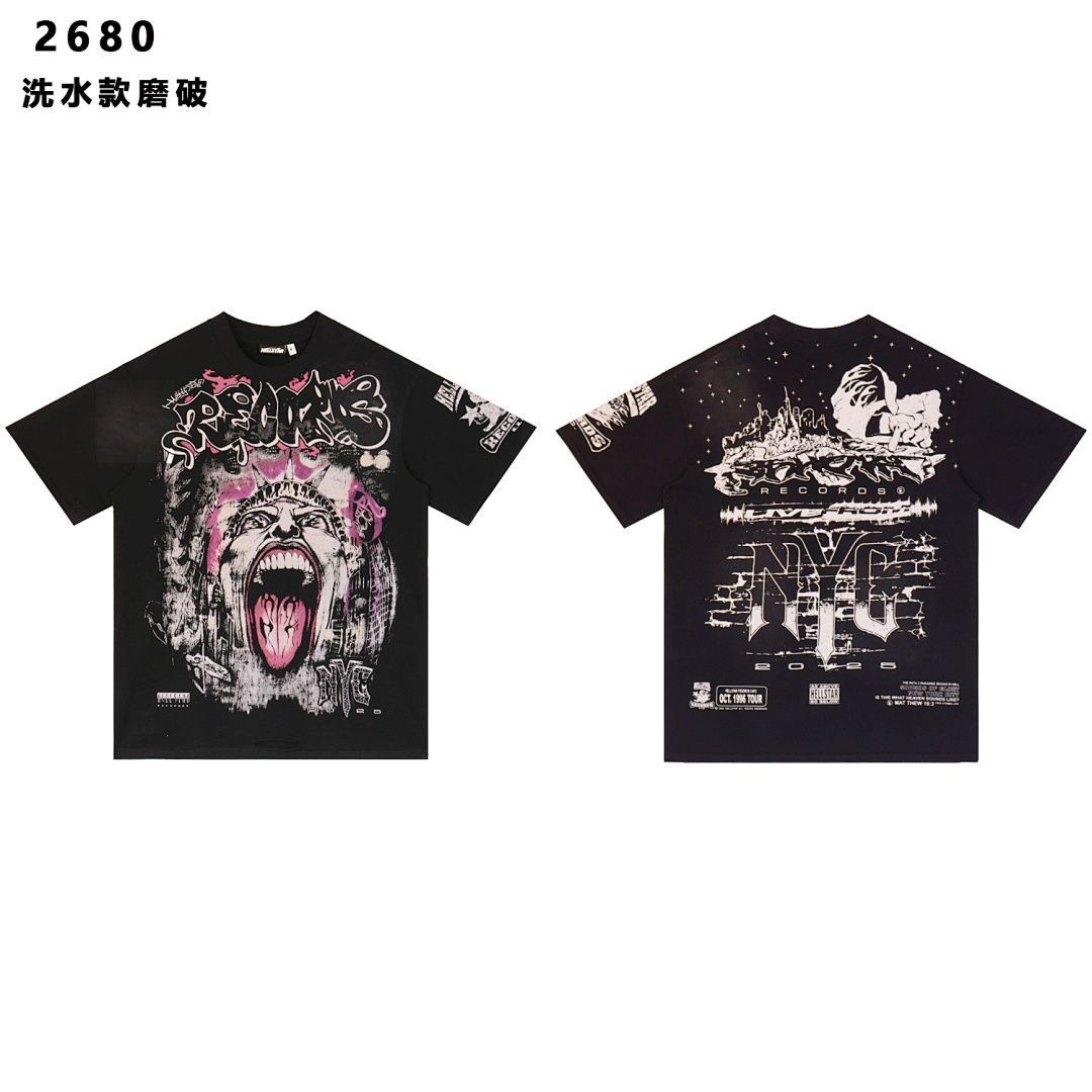American Streetwear Hellstar Vintage Washed Distressed Ripped Short Sleeve T-Shirt