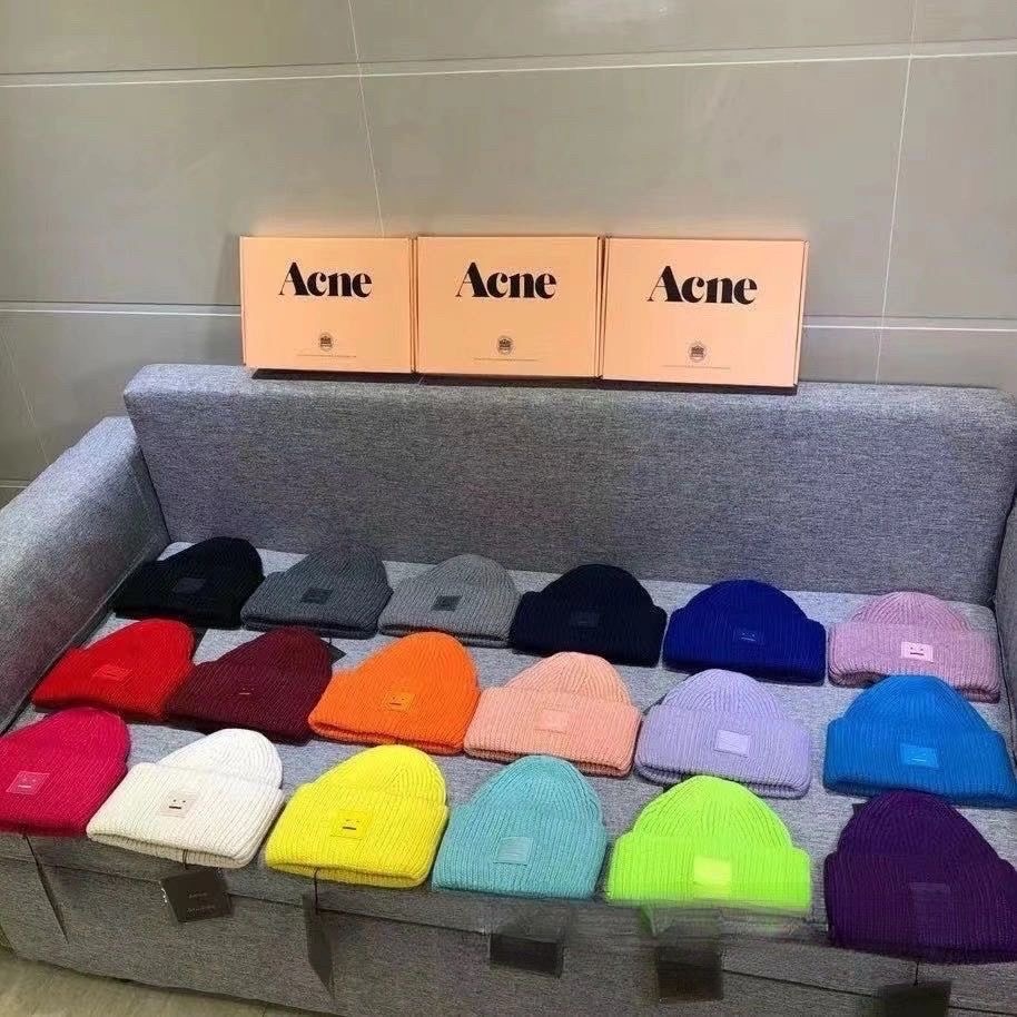 Acne Studios Style Square Face Patch Knit Beanie Hat