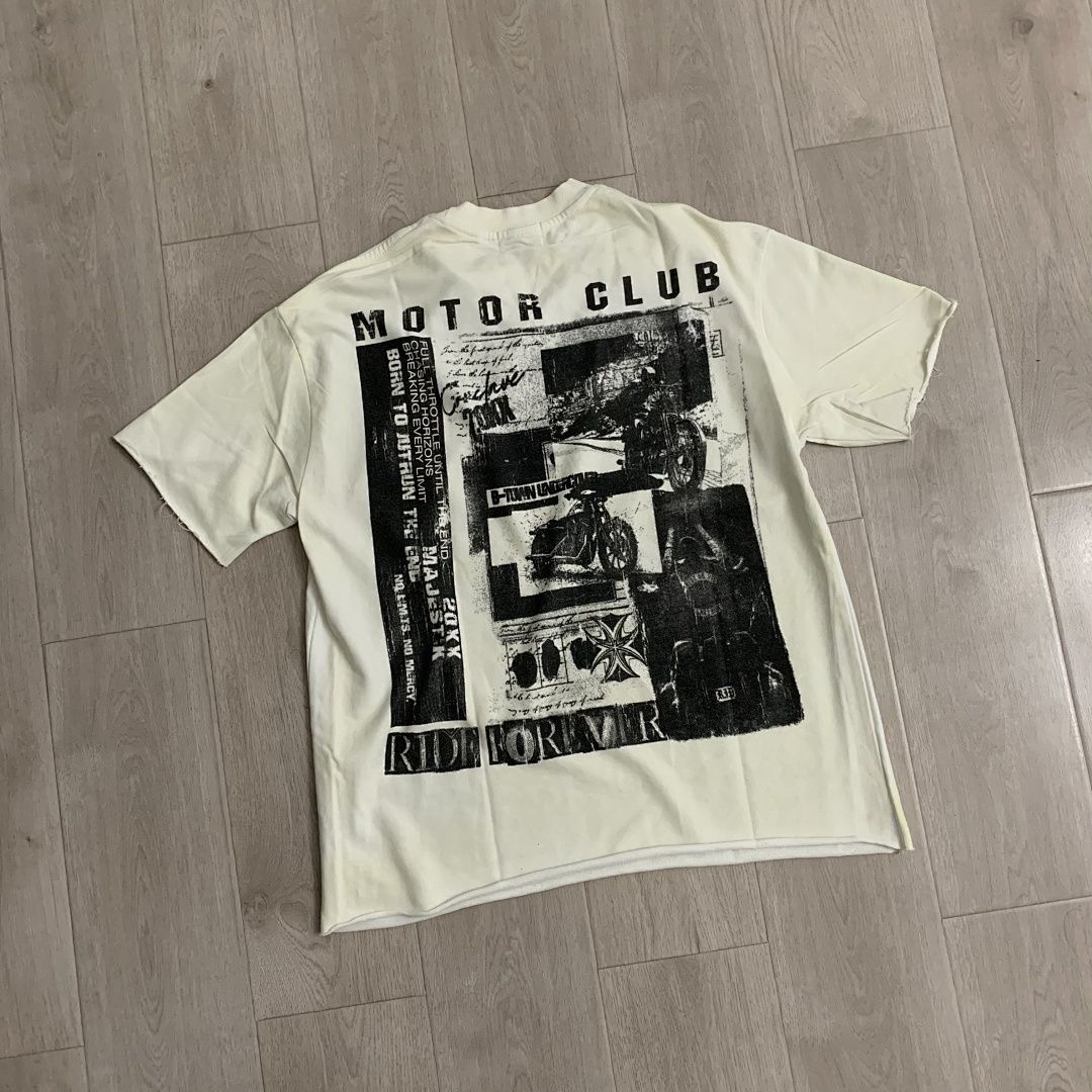 Unisex Oversized MAJ American Street Retro Graffiti Print Hot-fix Rhinestone Vintage Summer New T-shirt