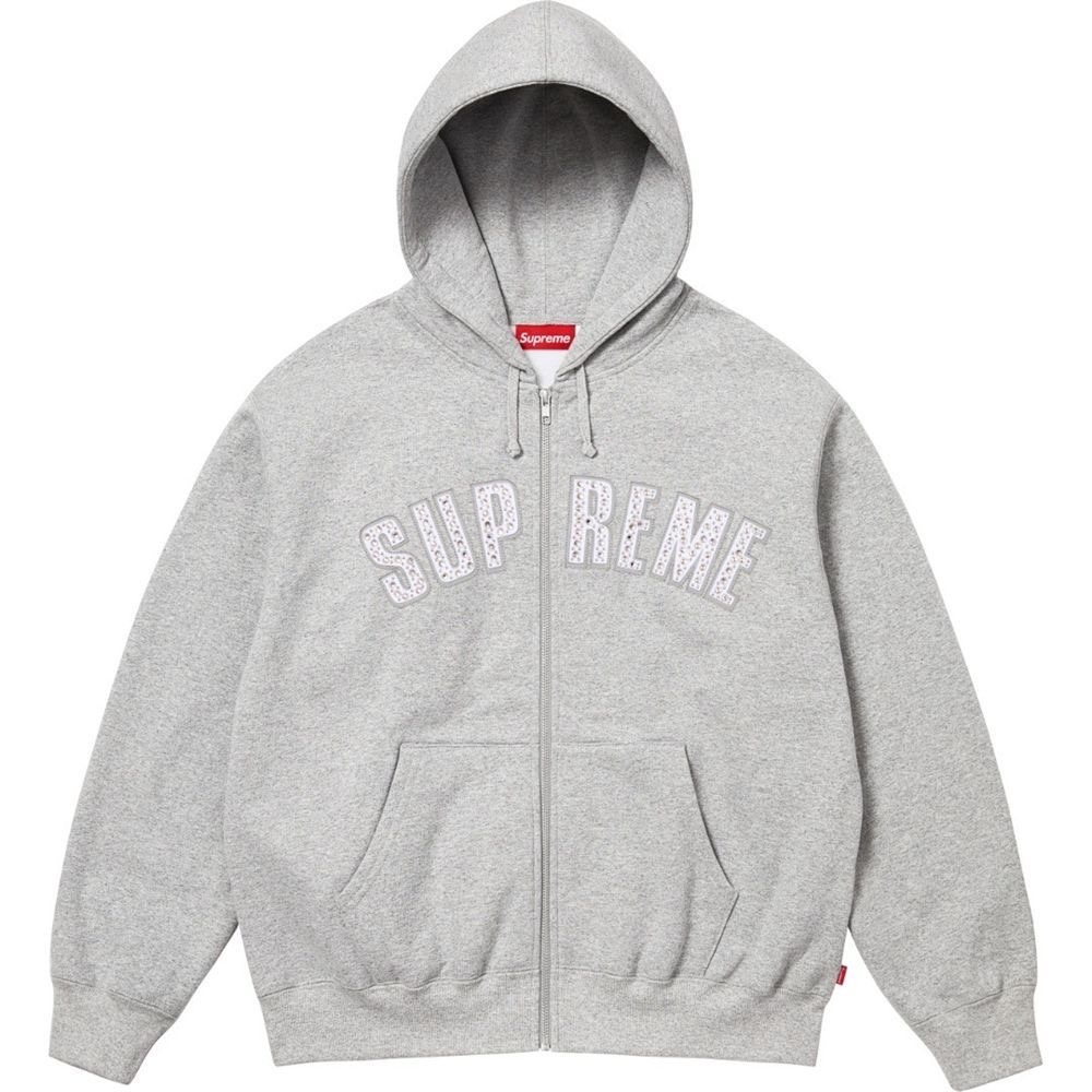 Supreme Rhinestone American Baseball Hooded Jacket Fleece Lined Streetwear Couple