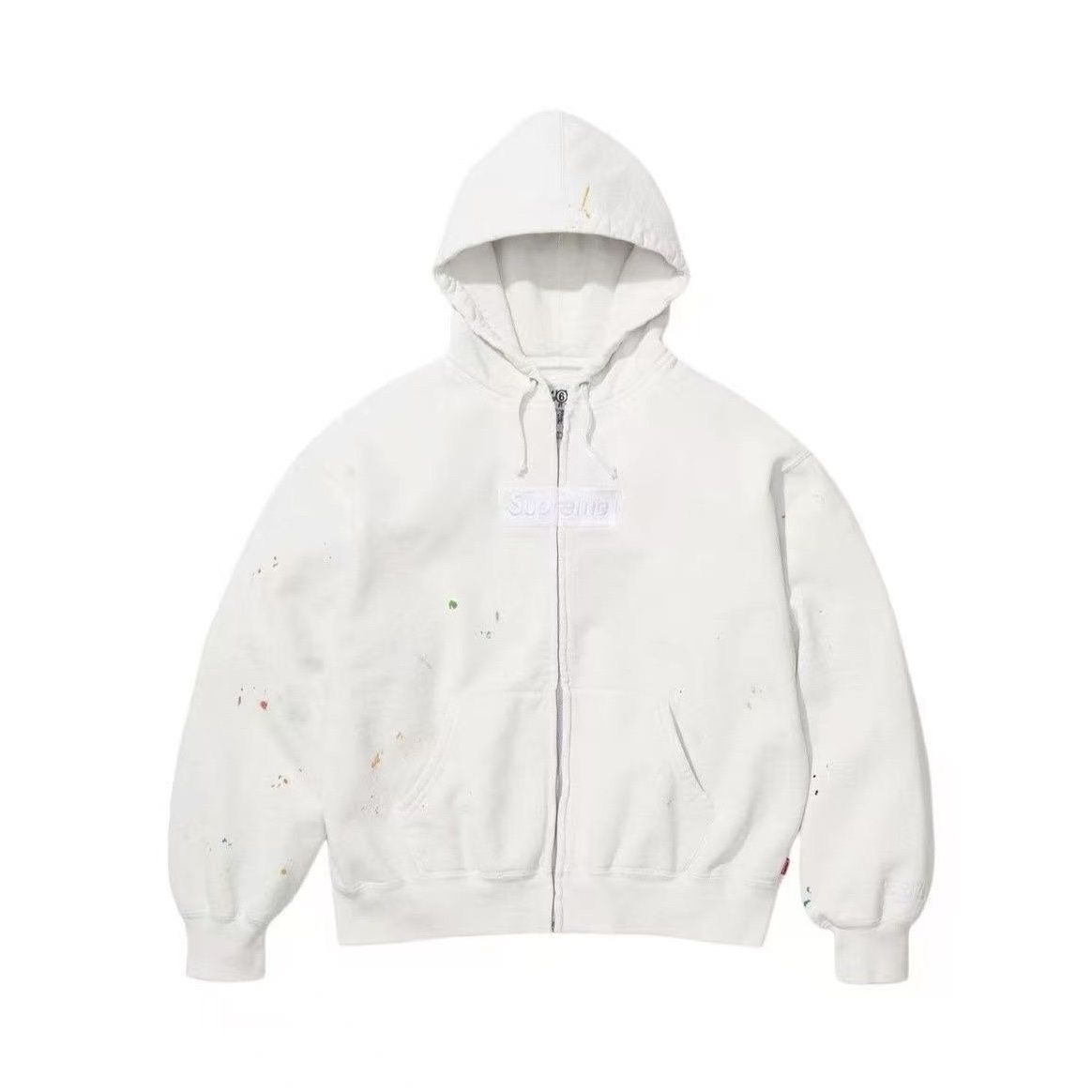 Fleece-Lined Zip-Up Hoodie with Embroidery & Splash-Ink Design