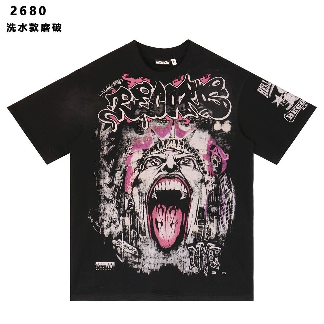 American Streetwear Hellstar Vintage Washed Distressed Ripped Short Sleeve T-Shirt