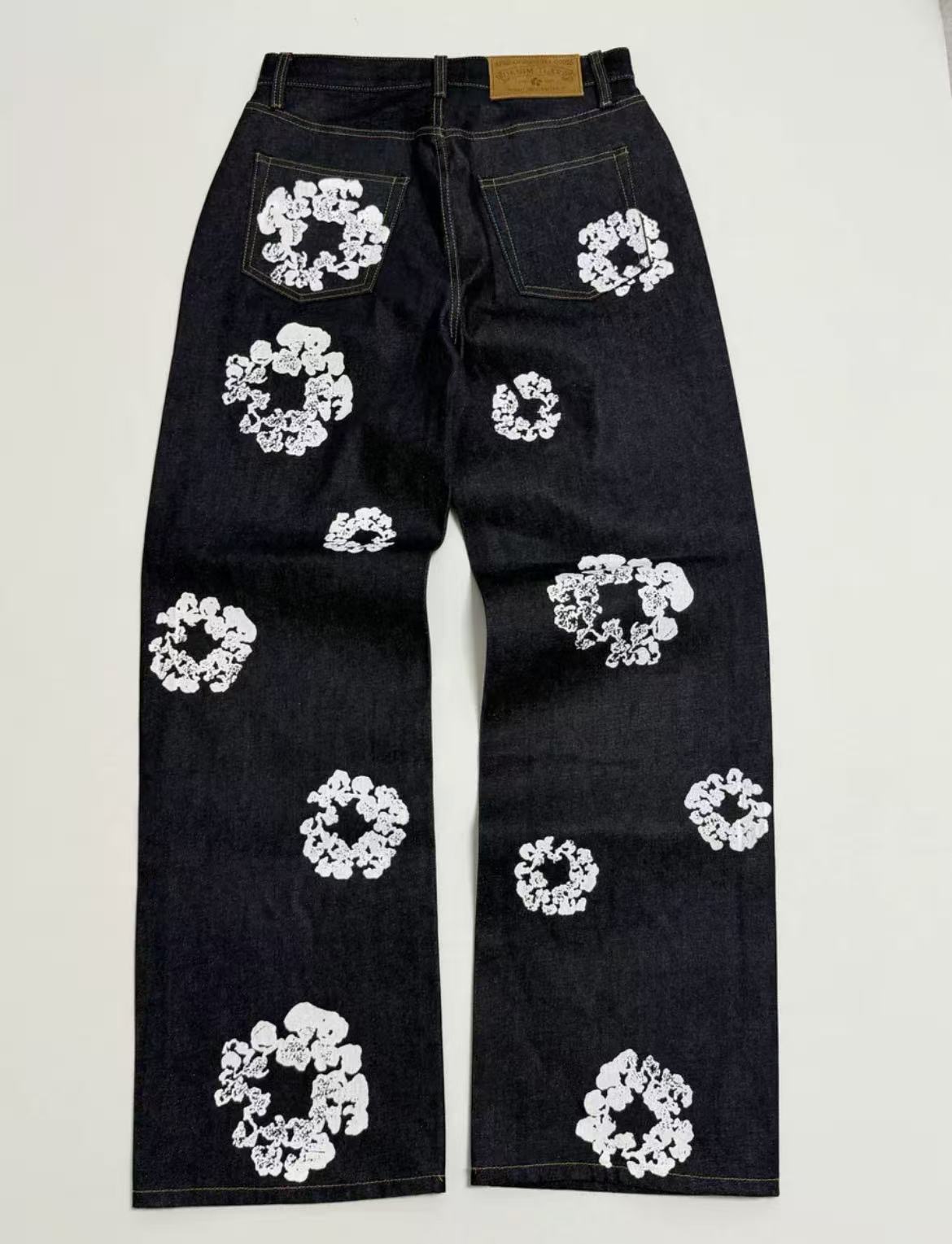 1:1 best quality denim tears Denim Tears Cotton Wreath Print Wide Leg Jeans
