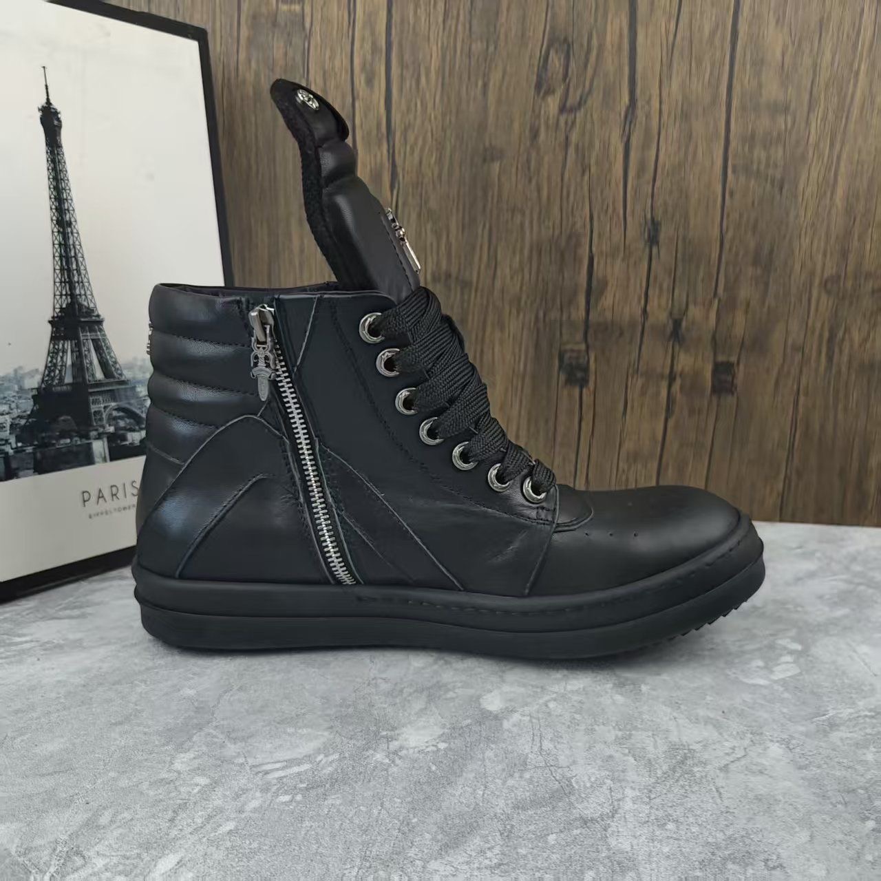 Rick Owens Leather High Top Sneakers