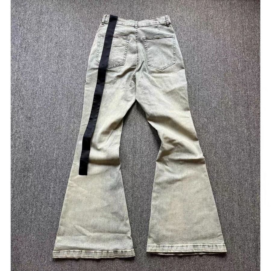 Washed Distressed Blue High-waist Slim Fit Stretch Pocket Ruffle Flare Unisex Jeans