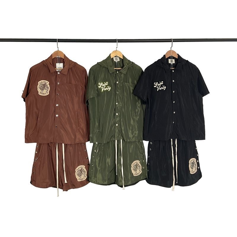 Vintage Spring and Autumn Embroidered Set, Hooded Short Sleeve Cardigan, Button Loose American Style Casual Shorts