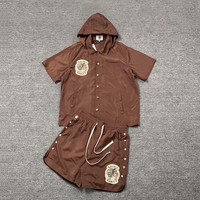 Vintage Spring and Autumn Embroidered Set, Hooded Short Sleeve Cardigan, Button Loose American Style Casual Shorts