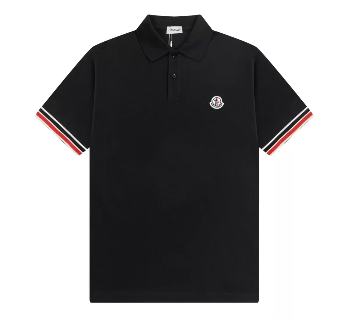 Moncler Men's White Cotton Piqué Polo Shirt with Tricolor Cuffs