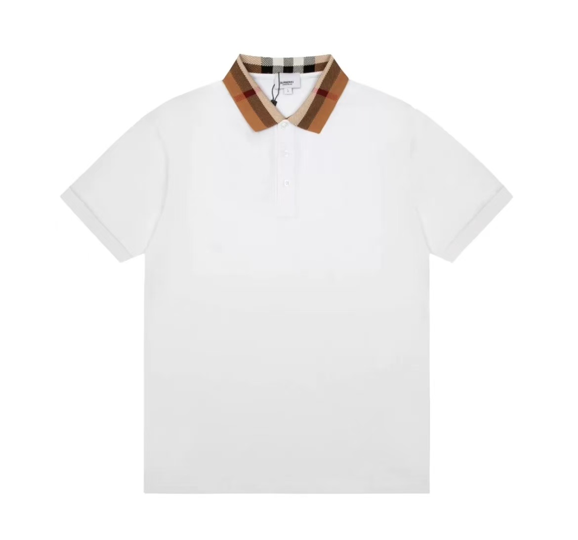 Burberry Check Collar Cotton Piqué Polo Shirt