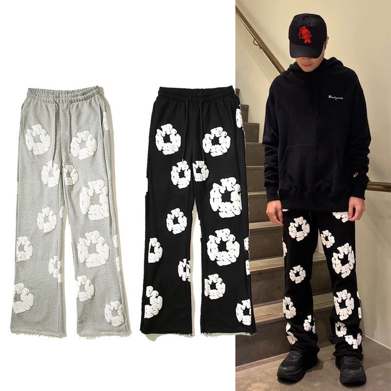 Flared pants puff print fashon classic style black and grey