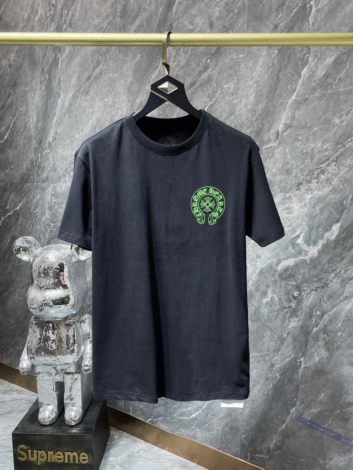 black Crowe fluorescent green cross T