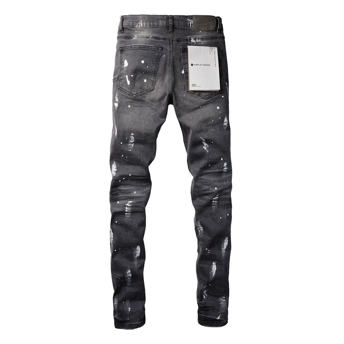 No. 9039 White Paint Spots Ripped Jeans Black