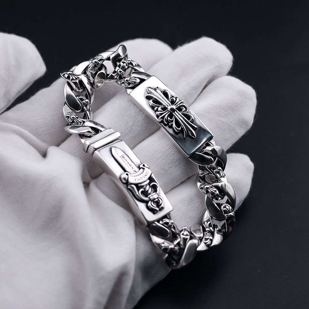 s925 punk pock trend wide thick strip bracelet