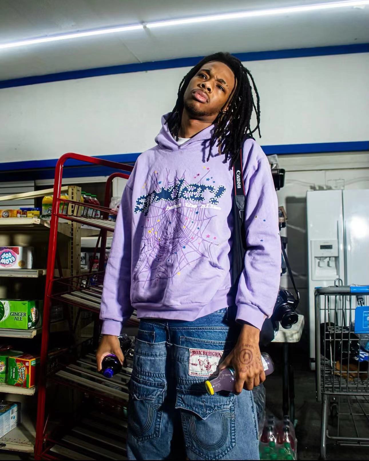 1:1 Best Quality Black Letters Hoodie Purple Color