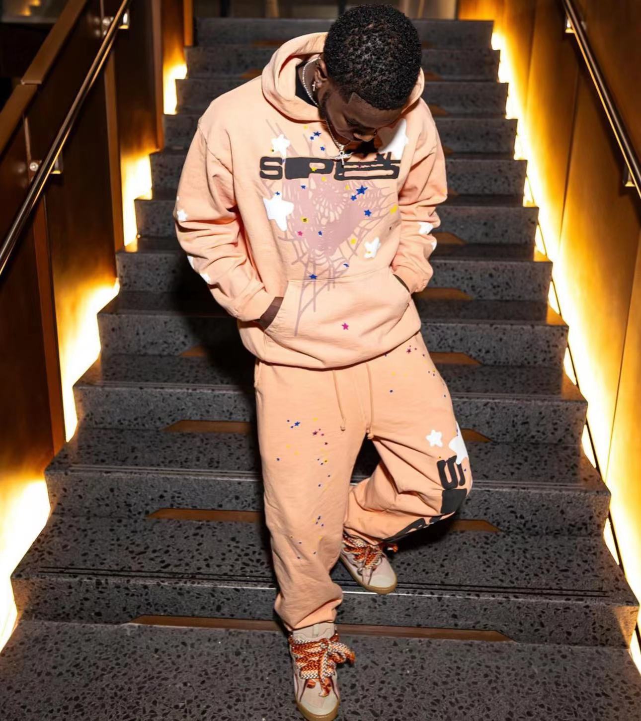 1:1 Best Quality Black Logo Hoodie Light Orange Color
