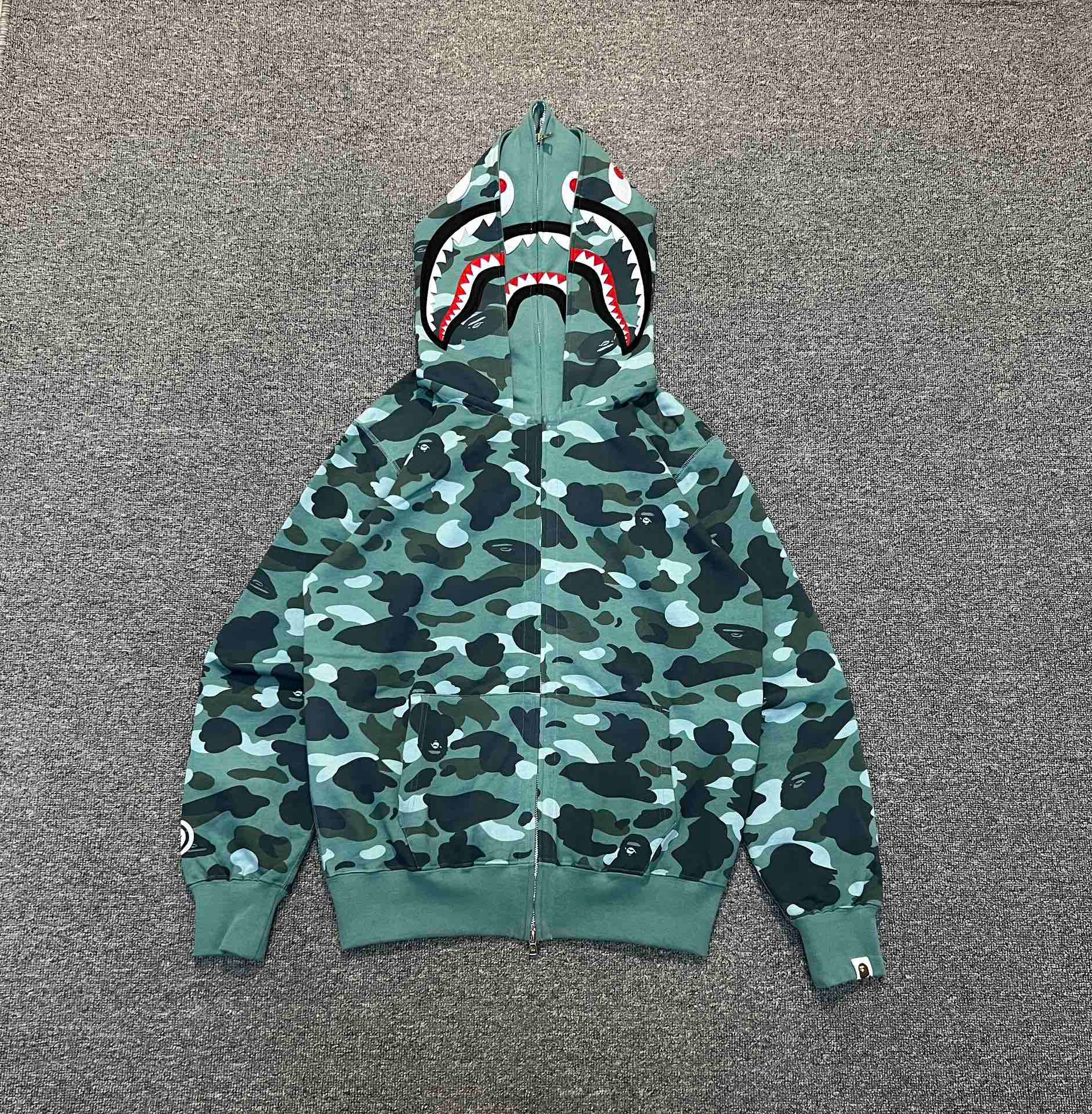 1:1 Best Qualify Lake Green Camo 2 Hood Zipper Hoodie