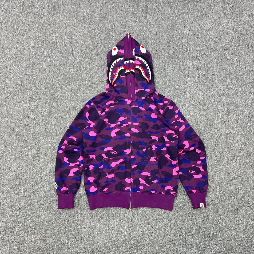 1:1 Best Quality Purple Camo 2 Hood Zipper Hoodie