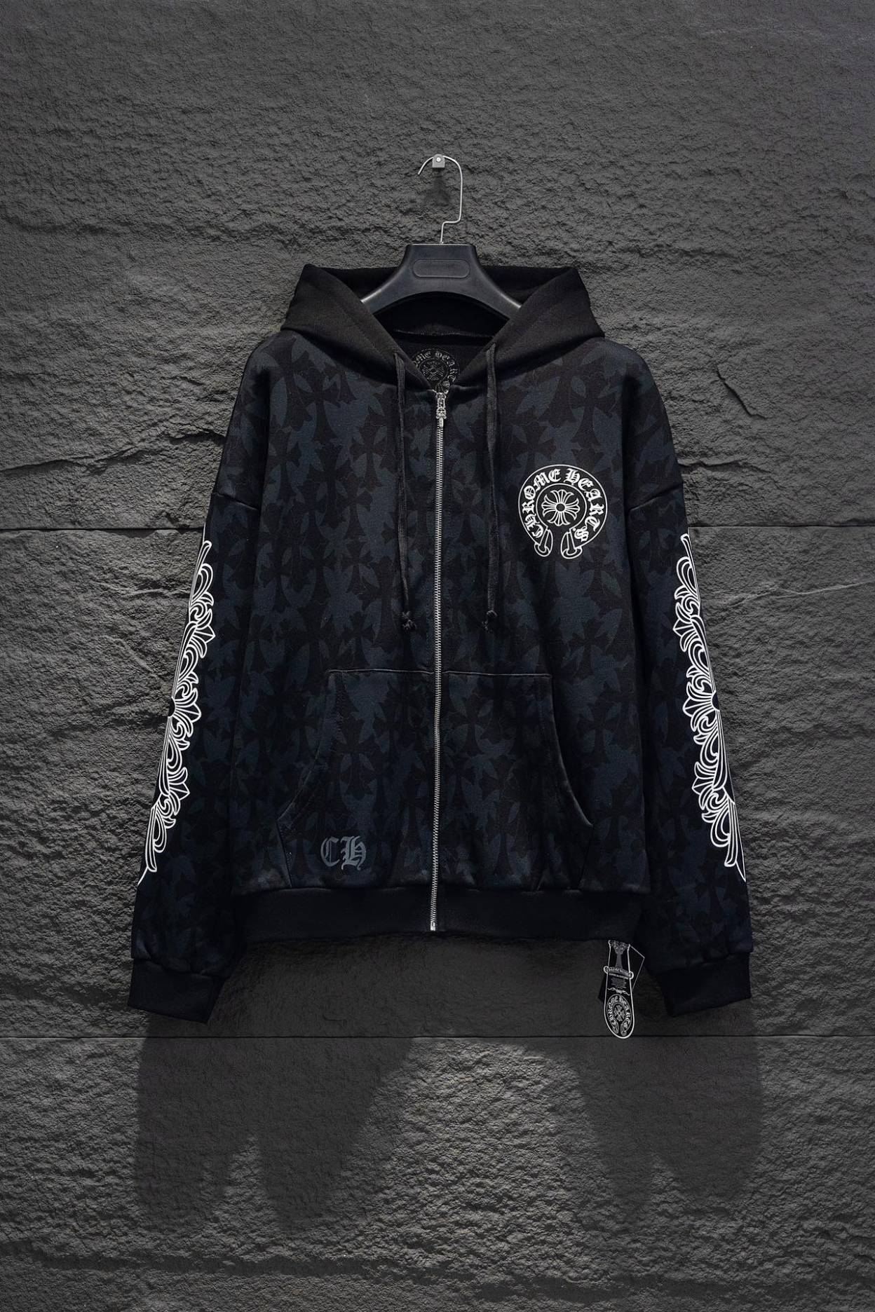 Chrome Heart dark lines Cross Zipper Hoodie