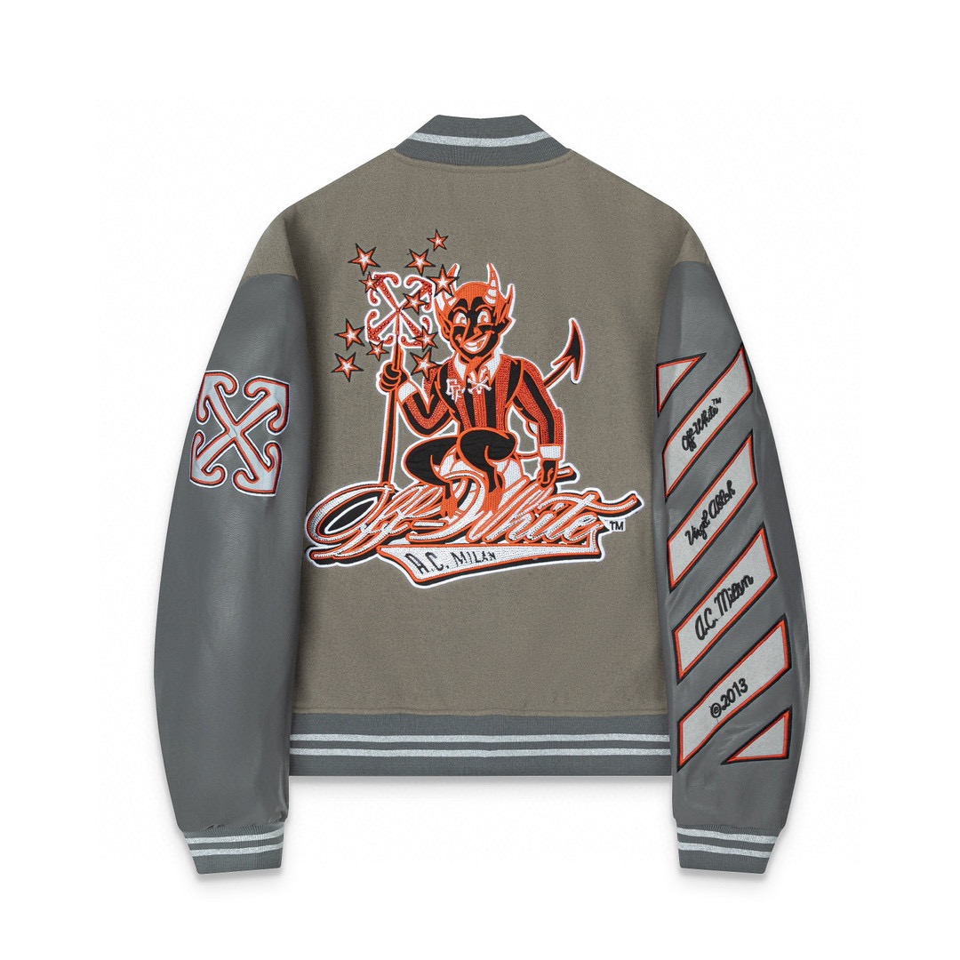 AC Milan Off White Baseball Jacket Dark Grey
