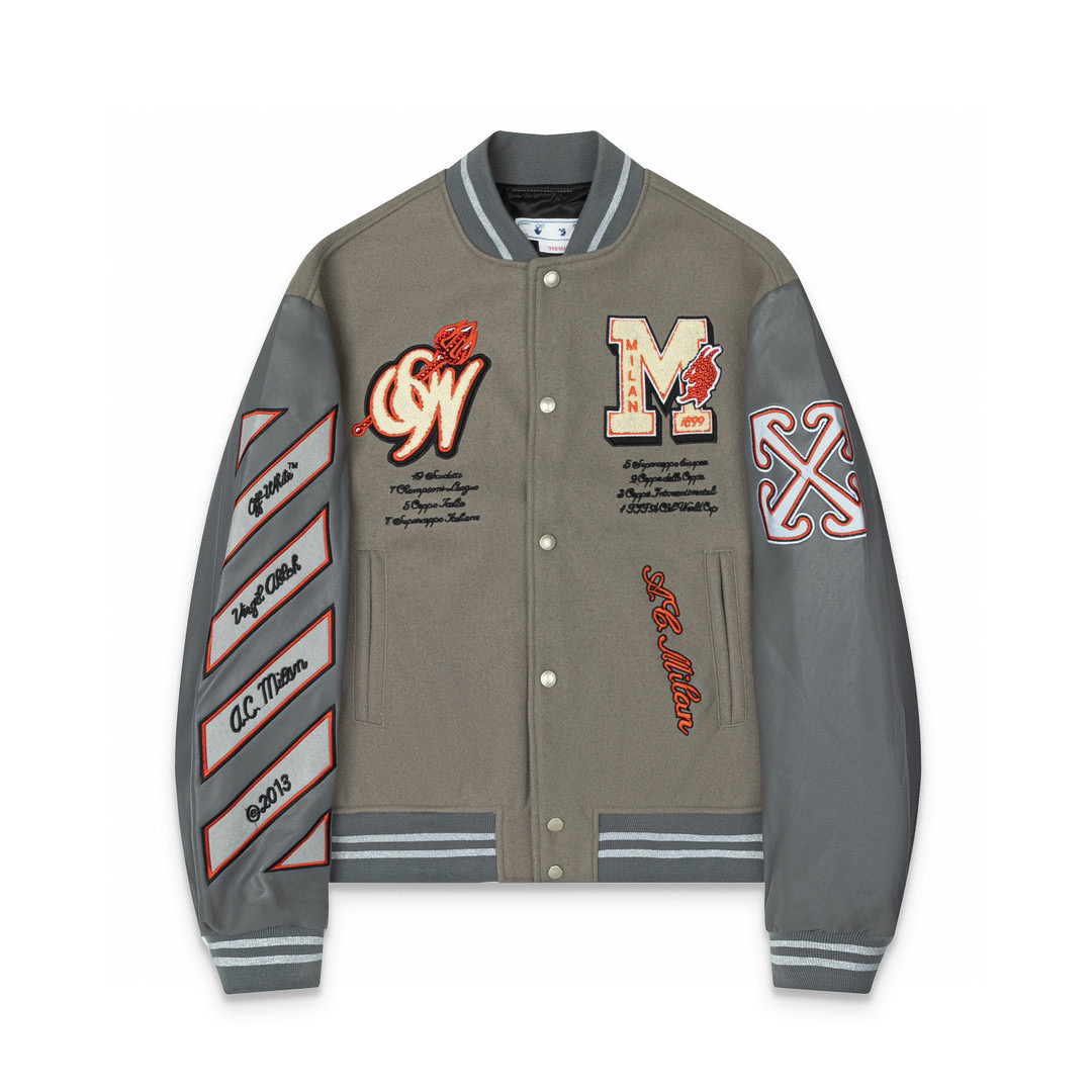 AC Milan Off White Baseball Jacket Dark Grey