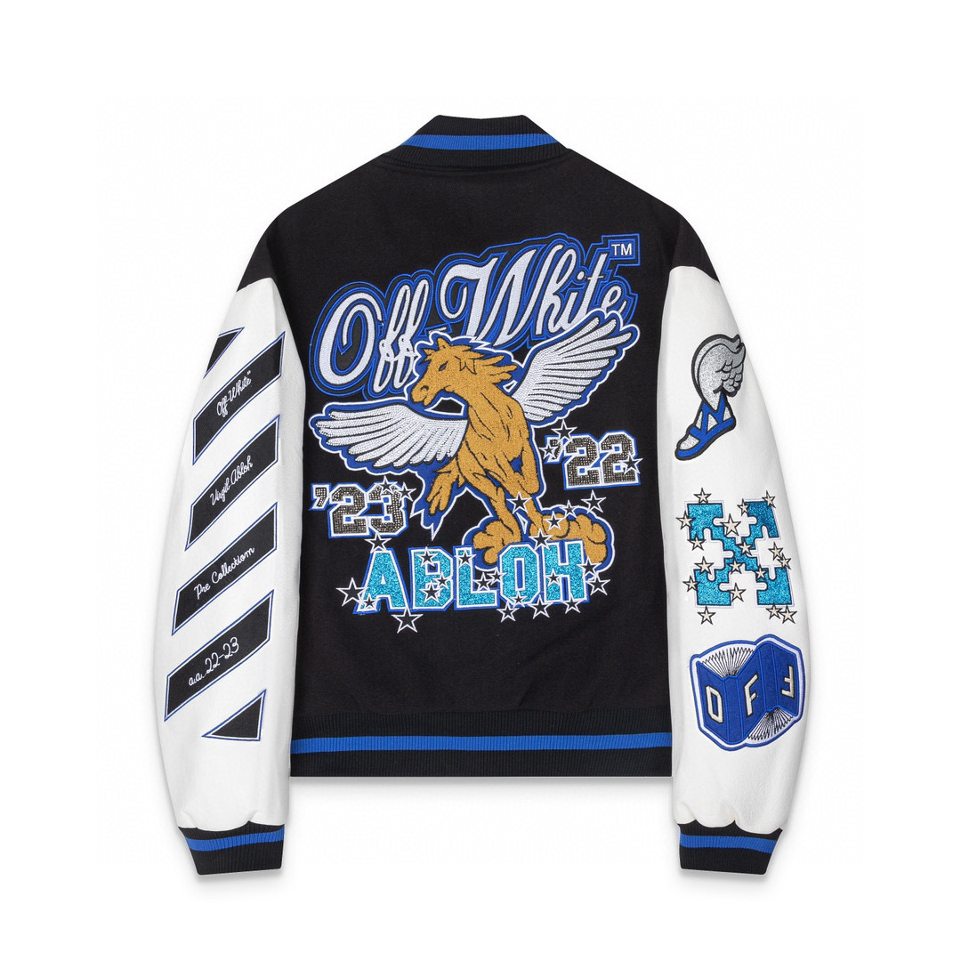 Off White Fly Horse Baseball Jacket Black
