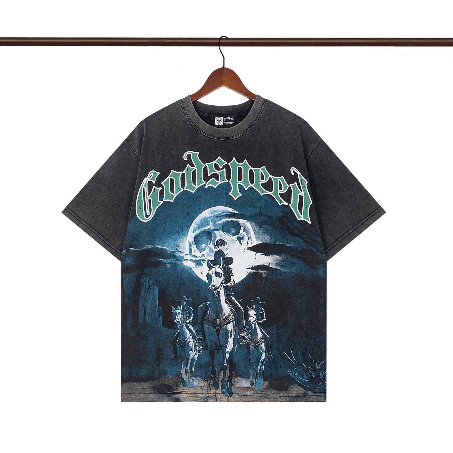 godspeed 25SS washed black and green letters tee
