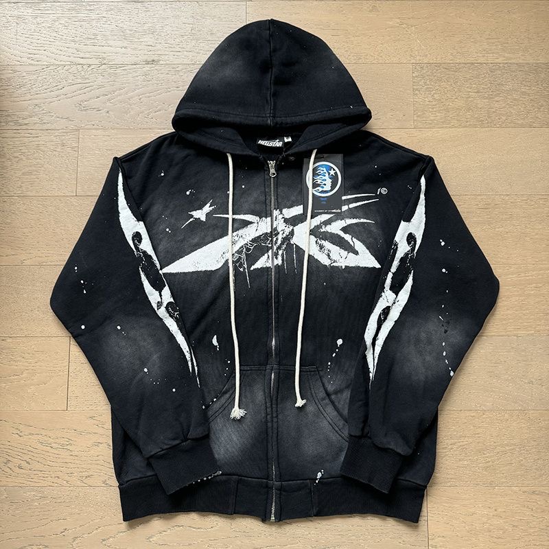 Hellstar White Rope Big Logo Zipper Hoodie Black