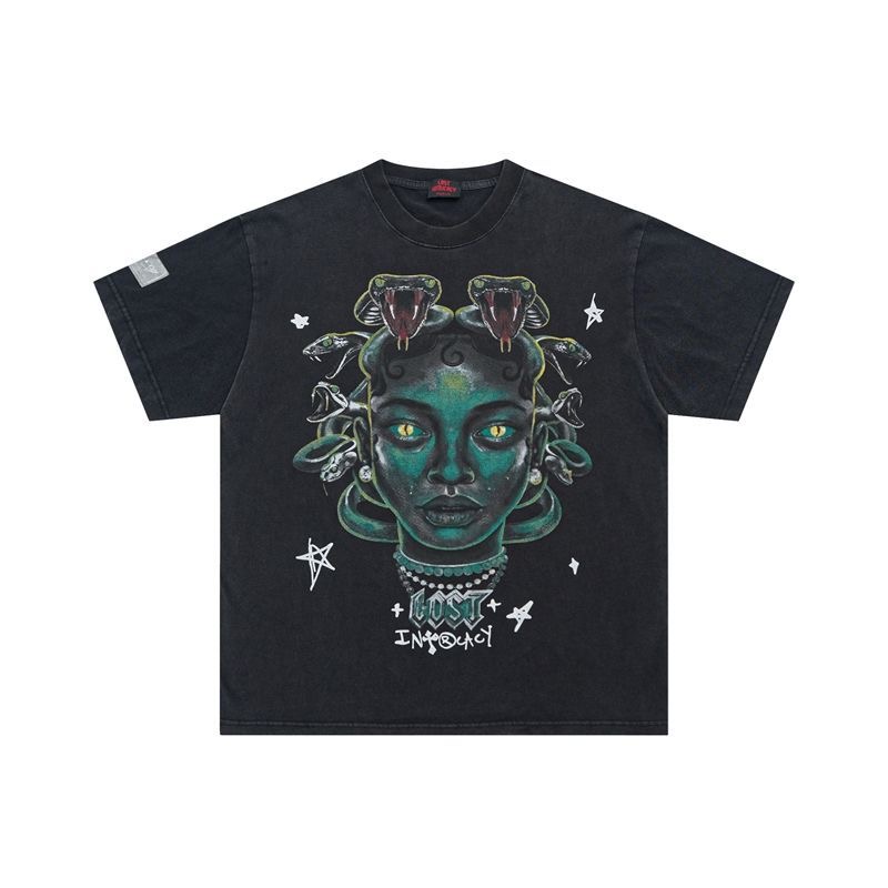 Lost intricacy Snake Woman Print Tee washed Black
