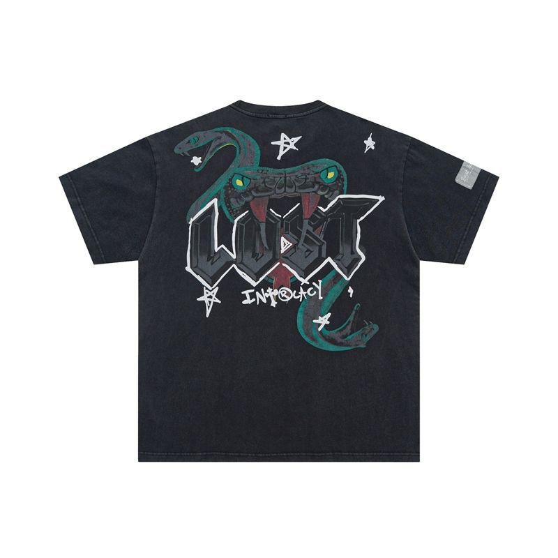 Lost intricacy Snake Woman Print Tee washed Black