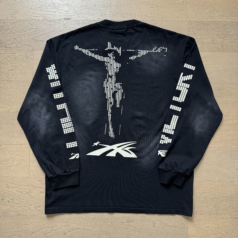 Hellstar American-style street retro printed washed and distressed high street casual men's and women's long-sleeved T-shirt