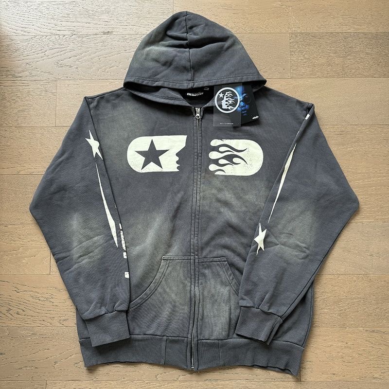 HELLSTAR Pure cotton loose hooded sweatshirt casual zip-up jacket