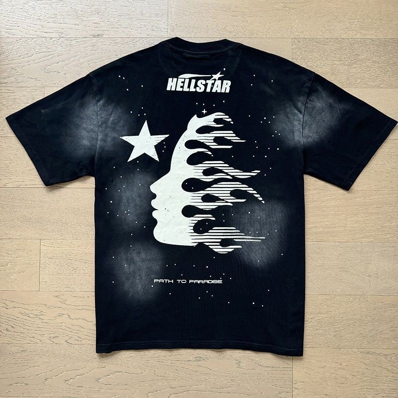 HellStar Letter Side Face Printed Rhinestone Short Sleeve T-shirt