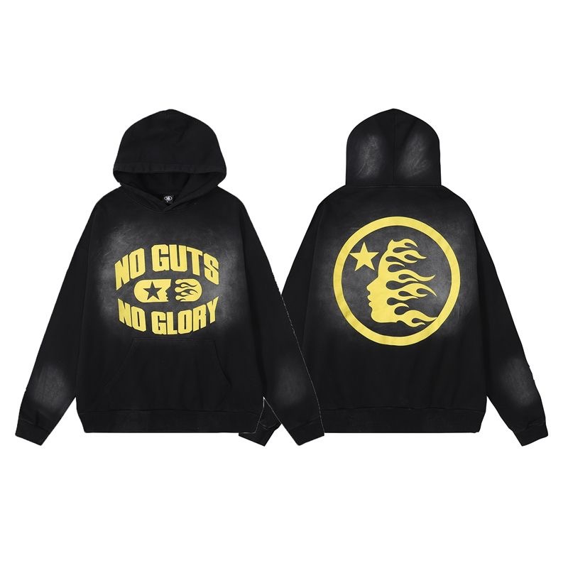 Hellstar NO GUTS NO GLORY mud print retro washed water made old hooded sweatshirt sweatshirt