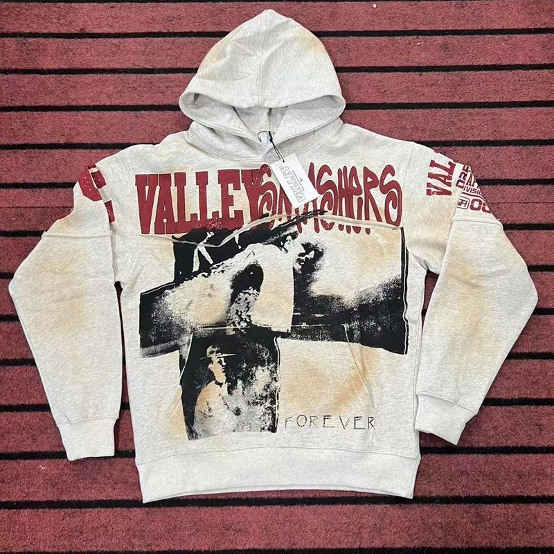 Vale letter print retro washed distressed looped hoodie for early autumn